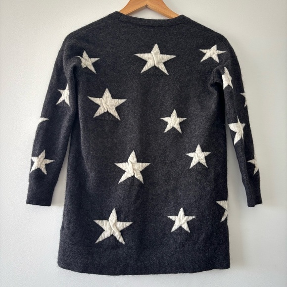 Philosophy 100% Cashmere Charcoal and White Stars Open Front Long Wool Cardigan - Picture 3 of 8